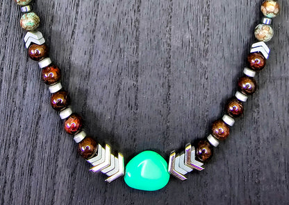 Primal Force Intuition - Chrysocolla, Red Tiger's Eye and Turquoise Necklace