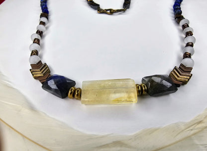 Intuitive Force of Archangels - Michael Warrior of Truth Citrine, Labradorite, Selenite Necklace