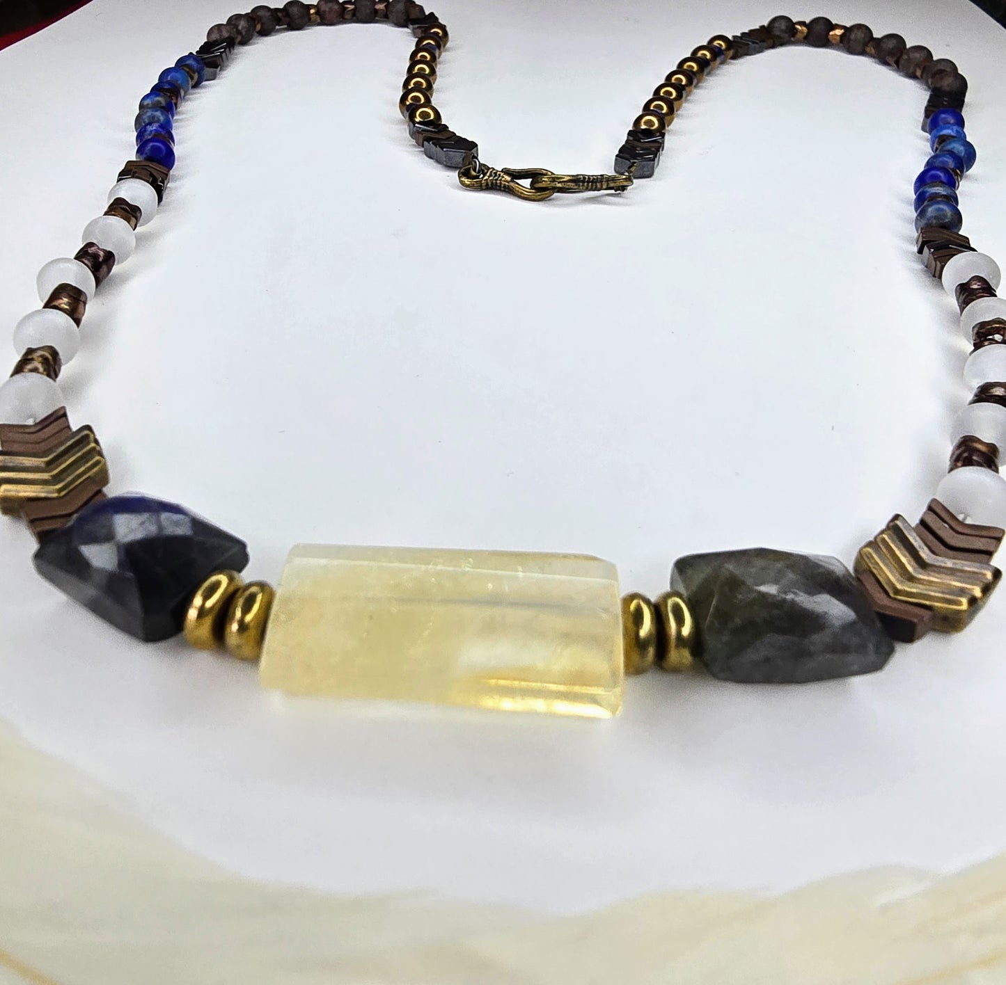 Intuitive Force of Archangels - Michael Warrior of Truth Citrine, Labradorite, Selenite Necklace