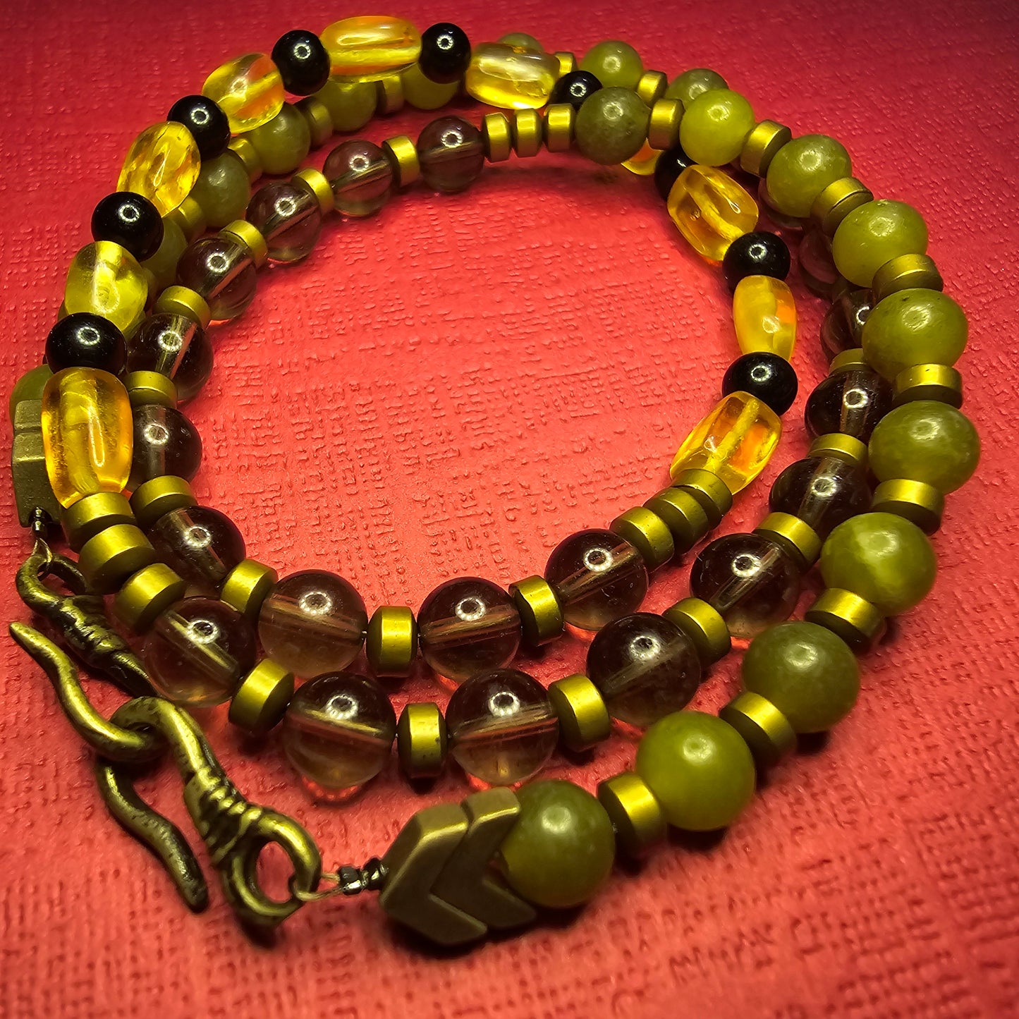 Primal Force Channeling - Amber and Smoky Quartz Necklace - Wrap