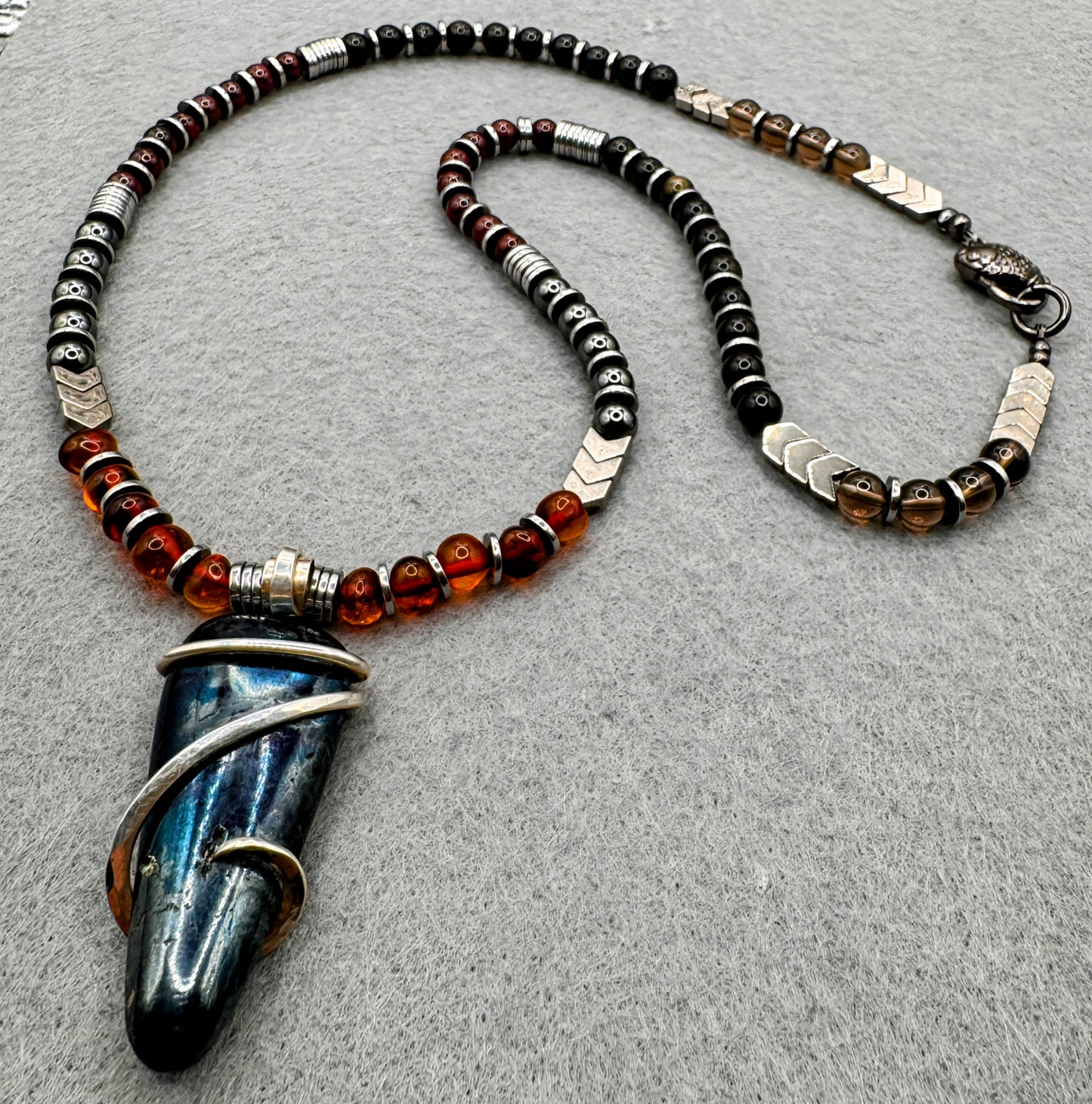 Intuitive Force Interstellar Necklace with Covellite, Baltic Amber, Shungite and Garnet