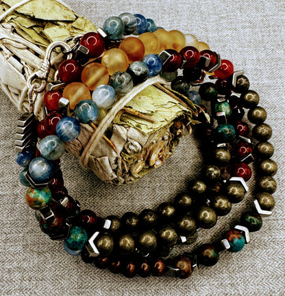 Intuitive Force - Alignment Blue Kyanite, Chrysocolla, Red Carnelian, Citrine, Pyrite Necklace - Wrap