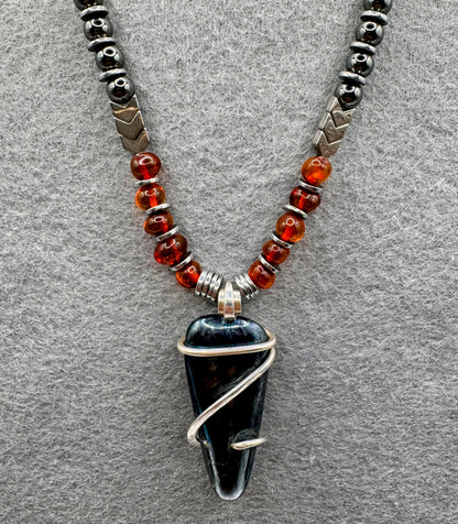 Intuitive Force Interstellar Necklace with Covellite, Baltic Amber, Shungite and Garnet