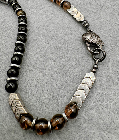 Intuitive Force Interstellar Necklace with Covellite, Baltic Amber, Shungite and Garnet