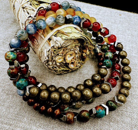 Intuitive Force - Alignment Blue Kyanite, Chrysocolla, Red Carnelian, Citrine, Pyrite Necklace - Wrap