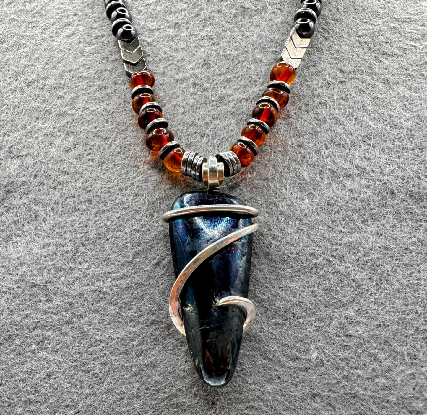 Intuitive Force Interstellar Necklace with Covellite, Baltic Amber, Shungite and Garnet