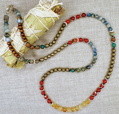 Intuitive Force - Alignment Blue Kyanite, Chrysocolla, Red Carnelian, Citrine, Pyrite Necklace - Wrap