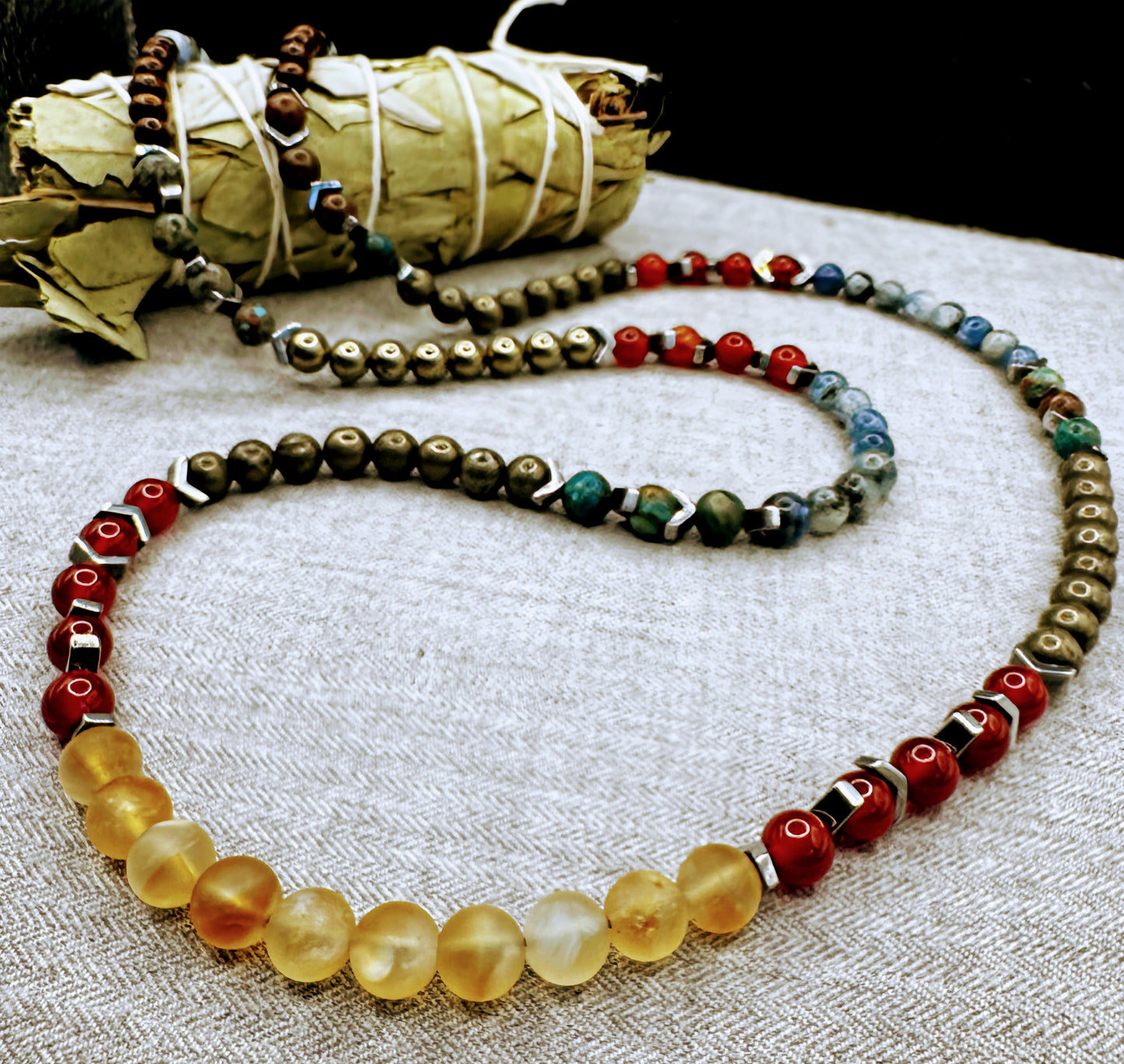 Intuitive Force - Alignment Blue Kyanite, Chrysocolla, Red Carnelian, Citrine, Pyrite Necklace - Wrap