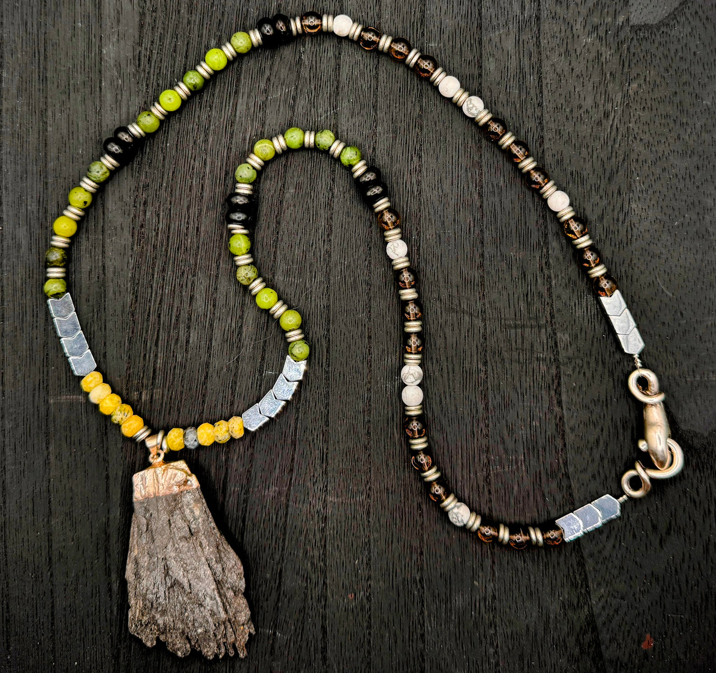 Elemental Force - Aspen Grove Jade, Shungite, Smoky Quartz, Yellow Turquoise and Tourmaline Necklace