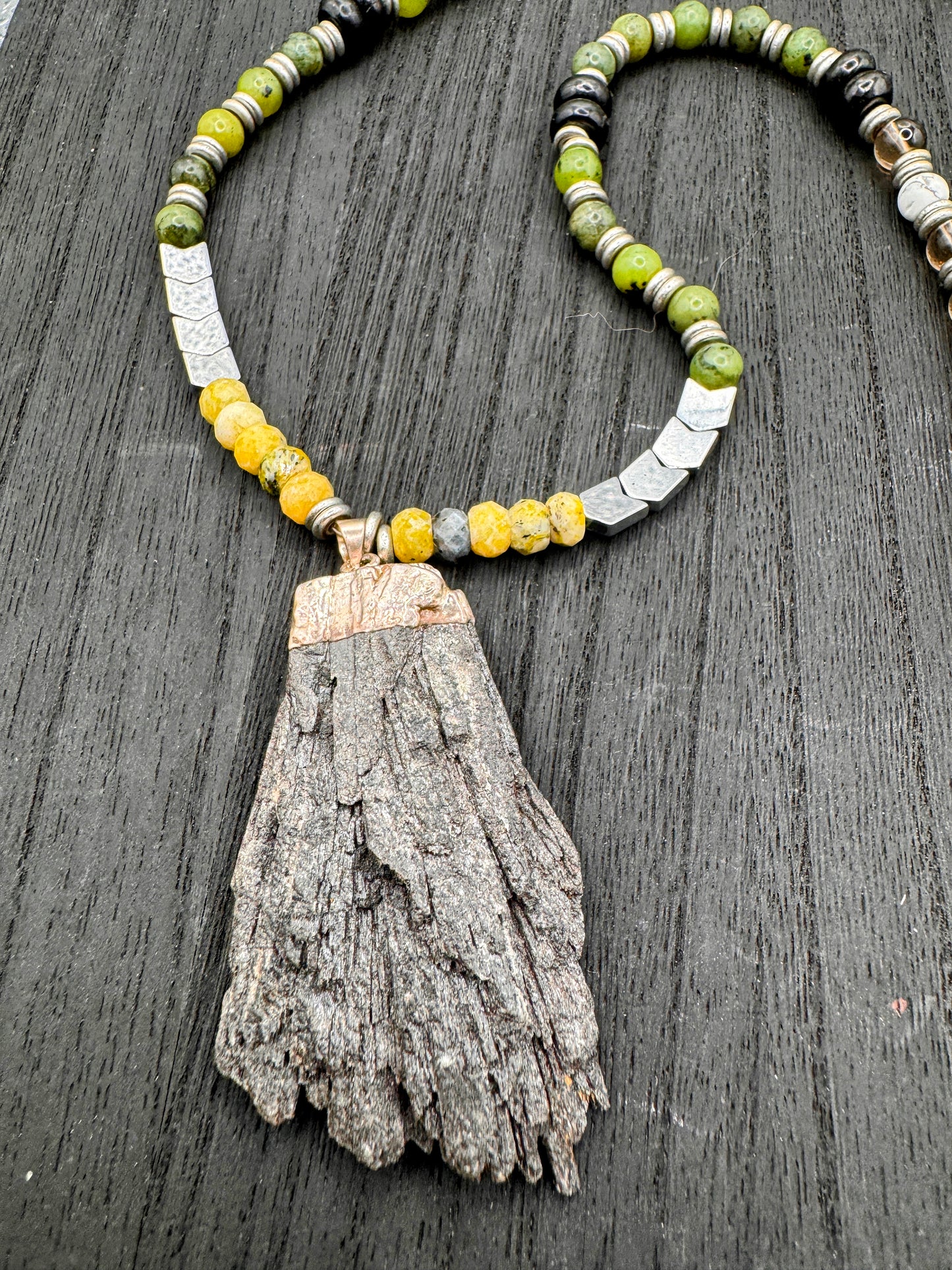 Elemental Force - Aspen Grove Jade, Shungite, Smoky Quartz, Yellow Turquoise and Tourmaline Necklace