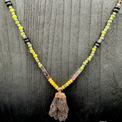 Elemental Force - Aspen Grove Jade, Shungite, Smoky Quartz, Yellow Turquoise and Tourmaline Necklace