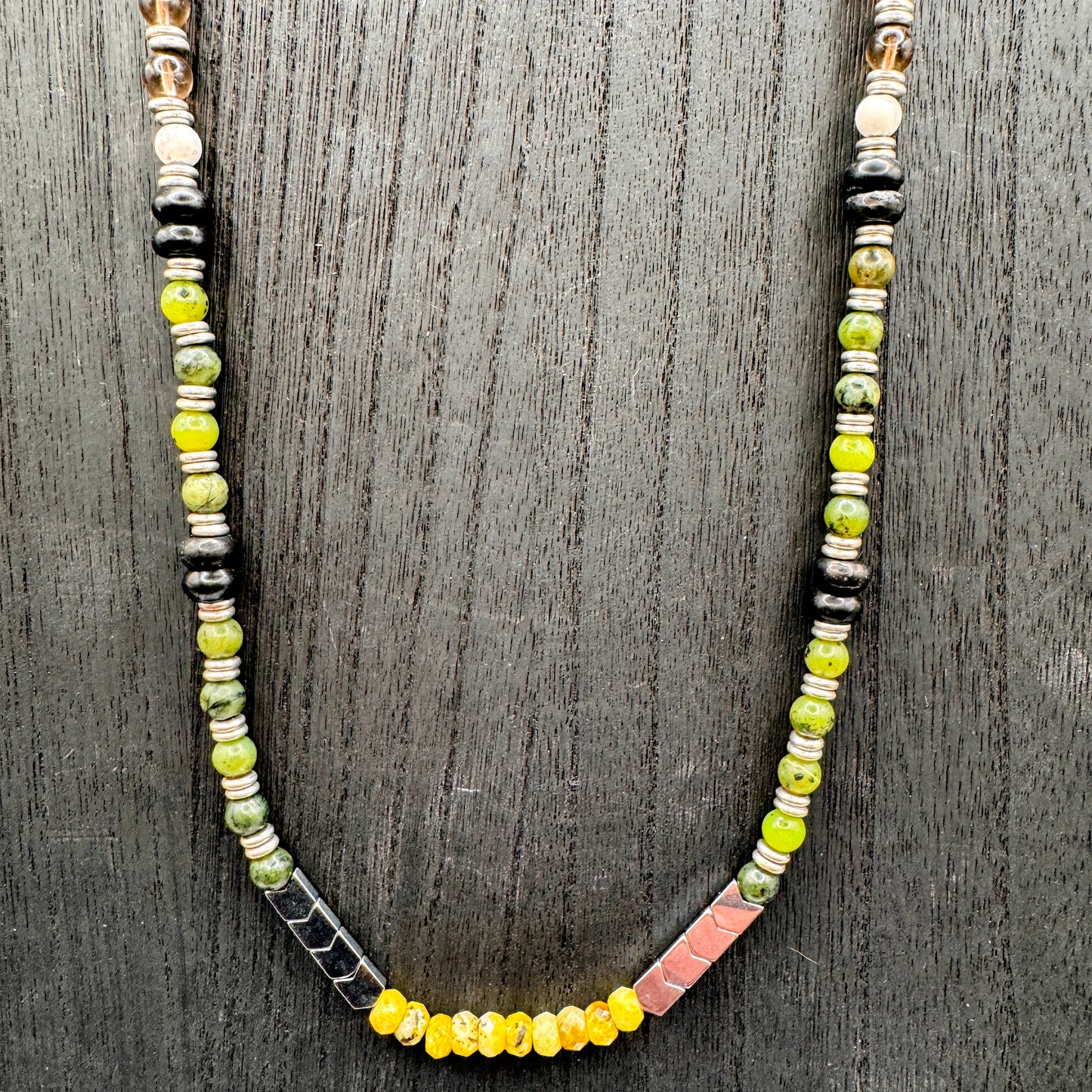 Elemental Force - Aspen Jade, Smoky Quartz, Shungite and Yellow Turquoise Necklace