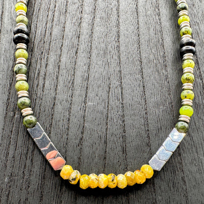 Elemental Force - Aspen Jade, Smoky Quartz, Shungite and Yellow Turquoise Necklace