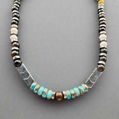 Elemental Force - Mountain Stream Jade, Smoky Quartz, Shungite, Howlite and Turquoise Necklace