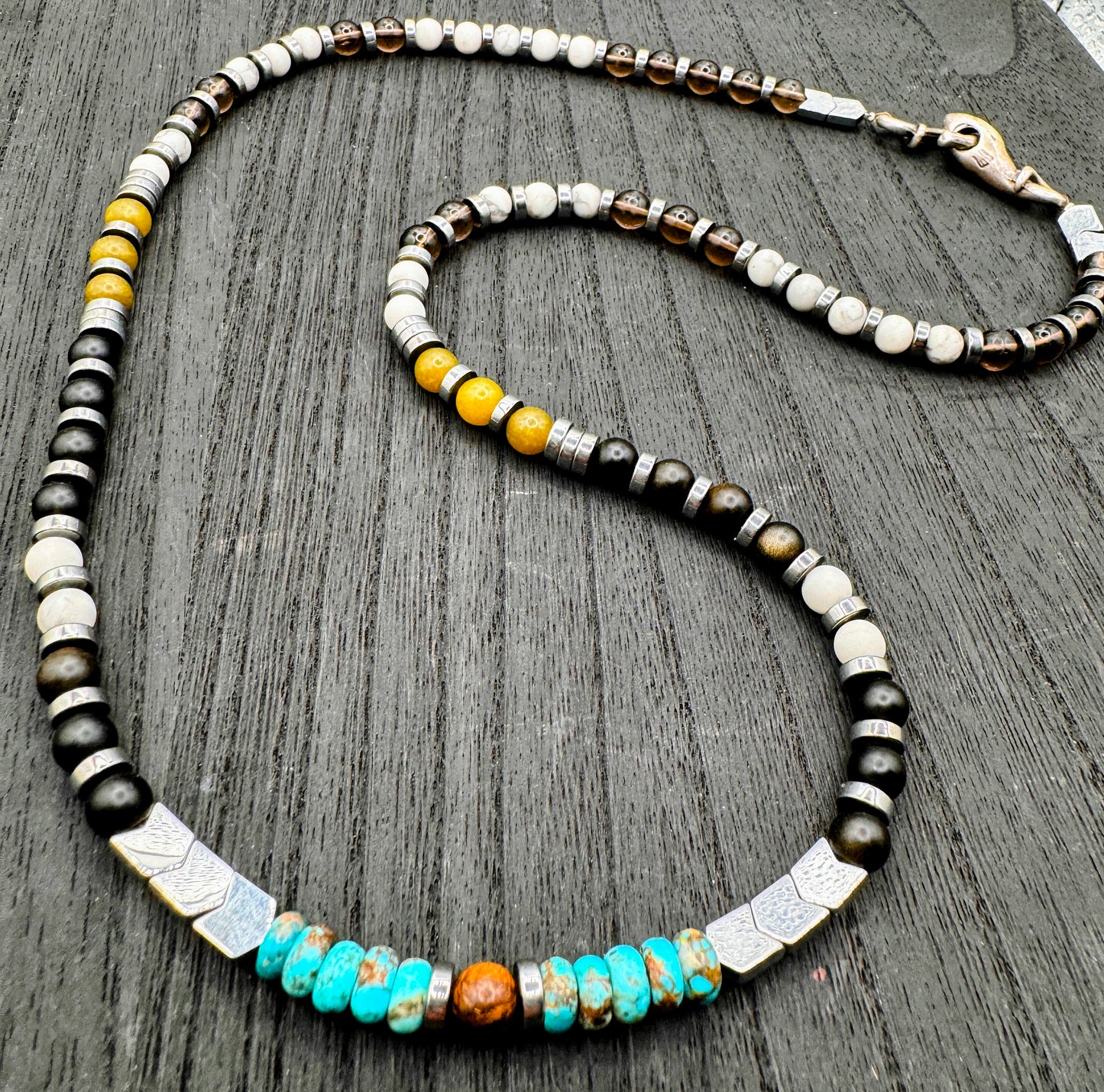 Elemental Force - Mountain Stream Jade, Smoky Quartz, Shungite, Howlite and Turquoise Necklace