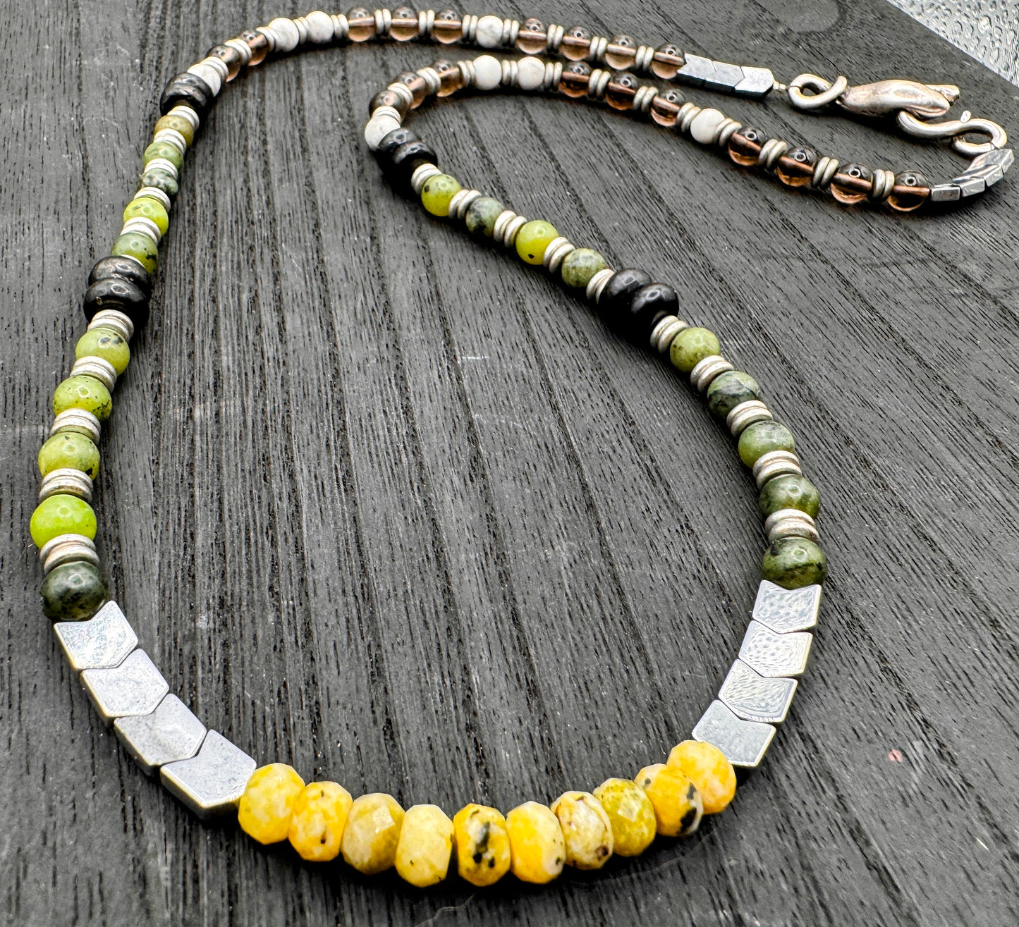 Elemental Force - Aspen Jade, Smoky Quartz, Shungite and Yellow Turquoise Necklace