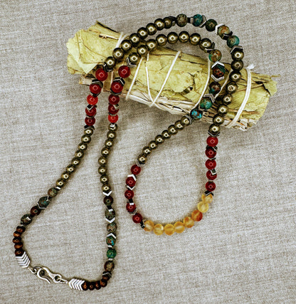 Elemental Force - Expression Chrysocolla, Red Carnelian, Citrine, Pyrite Necklace - Wrap